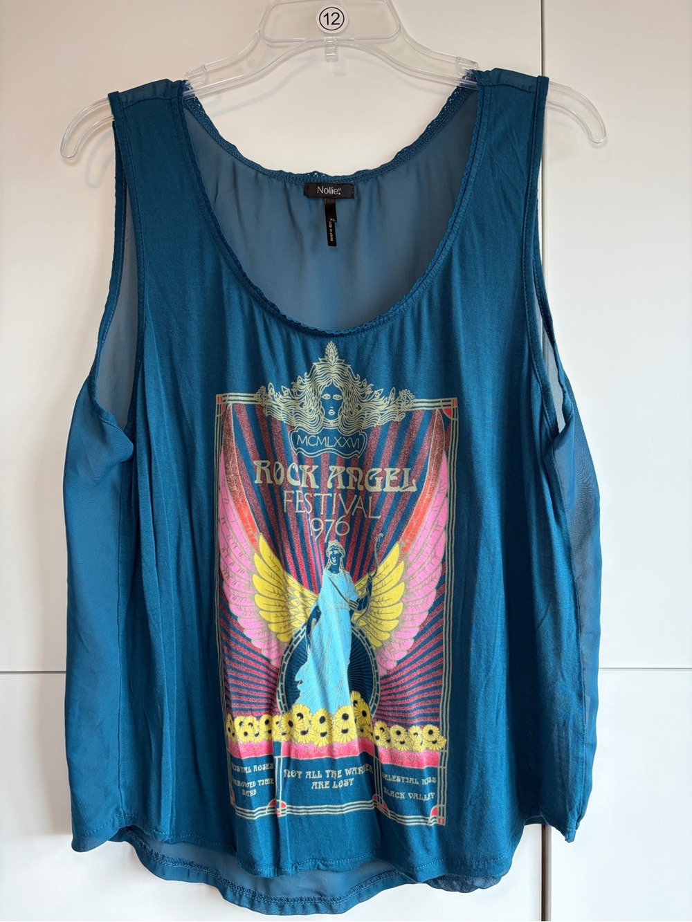 Nollie Women's Teal Graphic Tank Top Rock Angel Festival Size XL